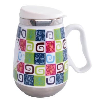 Andoutdoor AND325B İçi Çelik Dışı Desenli Seramik Kupa Mug-Andoutdoor