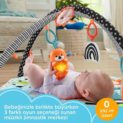 Fisher Price Neşeli Hayvanlar 3'ü 1 Arada Jimnastik Merkezi Oyun Halısı-Fisher Price