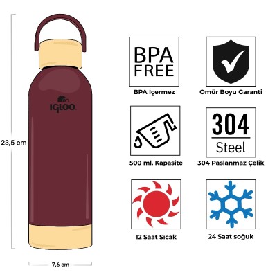 Igloo Hydrate Pro Termos 500ml-BORDO-Igloo Igloo Hydrate Pro Termos 500ml-BORDO-Igloo