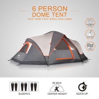 MobiHome DomeHike 6 Kişilik Otomatik Çadır-GRİ-MobiHome