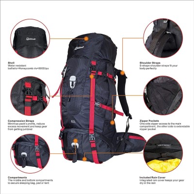 QuickUP Hiking Sırt Çantası 65 Litre-SİYAH-Quick Up