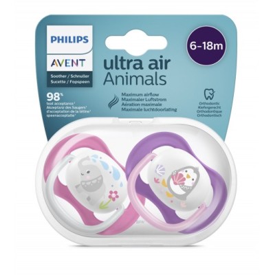 Philips Avent Ultra Air Animals 2li Desenli Emzik 6-18 Ay - Kız-Philips Avent