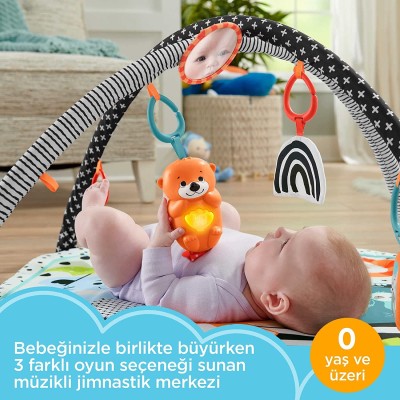 Fisher Price Neşeli Hayvanlar 3'ü 1 Arada Jimnastik Merkezi Oyun Halısı-Fisher Price