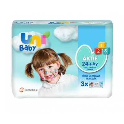 Uni Baby Aktif Bebek 3 lü Islak Mendil 24+ Ay 3x52 Adet-Uni Baby