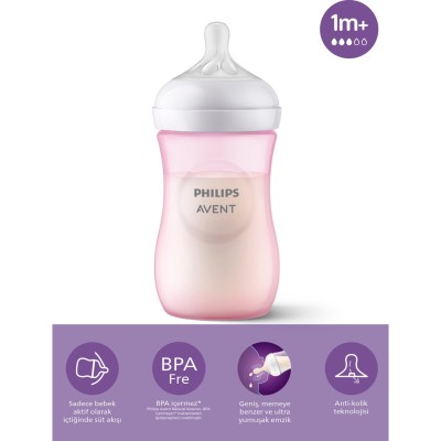 Philips Avent Natural Response PP Pembe Biberon 1+ Ay 260 ml SCY903/11-Philips Avent