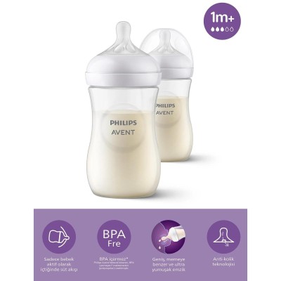 Philips Avent Natural Response PP 2'li Biberon Seti, 1+ Ay 260ml SYC903/02-Philips Avent