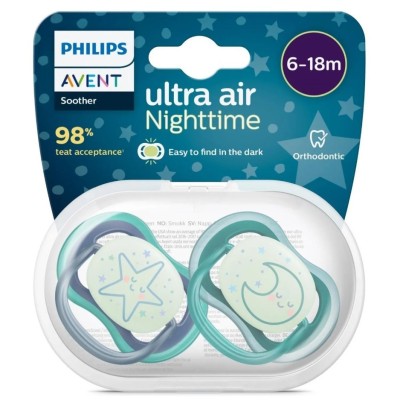 Philips Avent Ultra Air Night Karanlıkta Parlar Gece Emziği 6-18 ay Erkek SCF376/13-Philips Avent