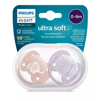 Philips Avent Ultra Soft Yumuşak 2li Emzik 0-6 Ay - Kız SCF091/09-Philips Avent