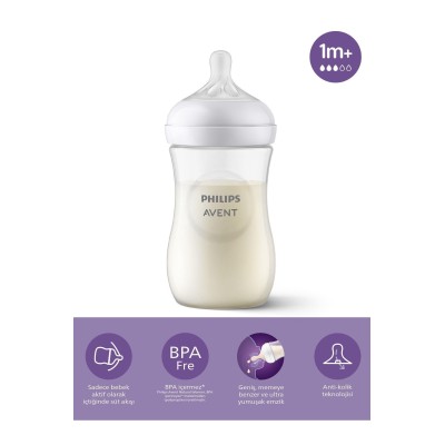 Philips Avent Natural Response PP Biberon 1 Ay+ 260 ml, Tepkili Biberon Emziği SCY903/01-Philips Avent