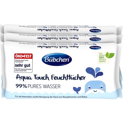 Bübchen Aqua Touch Yenidoğan Hassas Islak Mendil 3 x 48 Adet ( 144 Yaprak )-BÜBCHEN