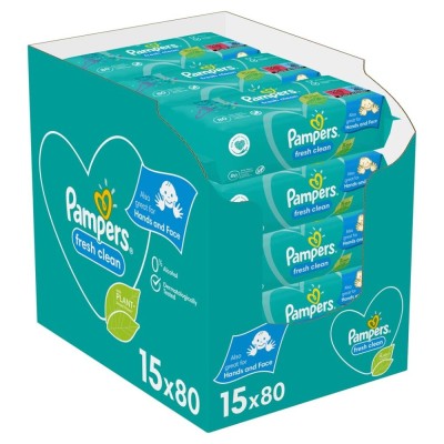 Prima Pampers Baby Yenidoğan Fresh Clean Islak Havlu 80x15 Adet (1200 Yaprak)-Prima