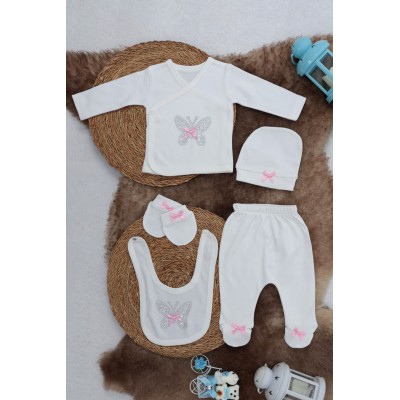 Sema Baby 5 Parça Hastane Çıkışı Zıbın Seti 0-3 Ay - Pink Butterfly-Sema Baby Sema Baby 5 Parça Hastane Çıkışı Zıbın Seti 0-3 Ay - Pink Butterfly-Sema Baby