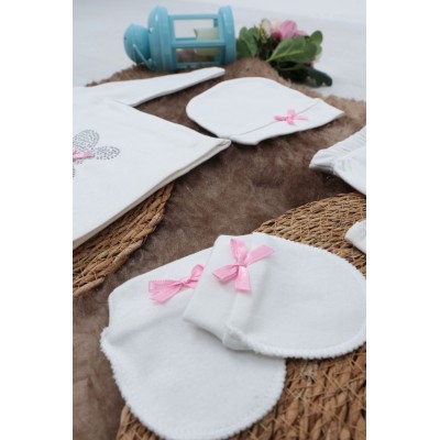 Sema Baby 5 Parça Hastane Çıkışı Zıbın Seti 0-3 Ay - Pink Butterfly-Sema Baby Sema Baby 5 Parça Hastane Çıkışı Zıbın Seti 0-3 Ay - Pink Butterfly-Sema Baby